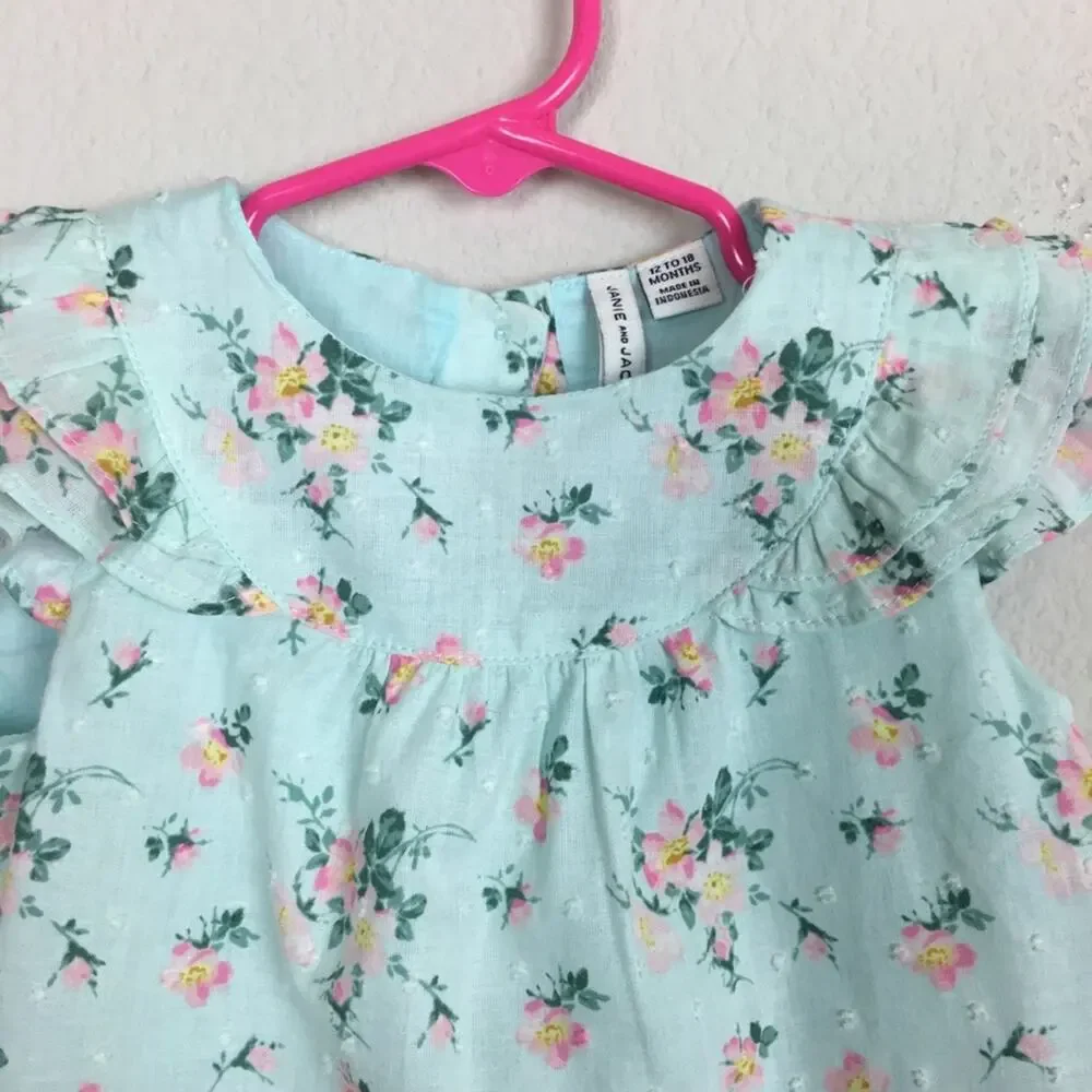 Janie & Jack Green Floral Layered Romper 12 to 18 Months